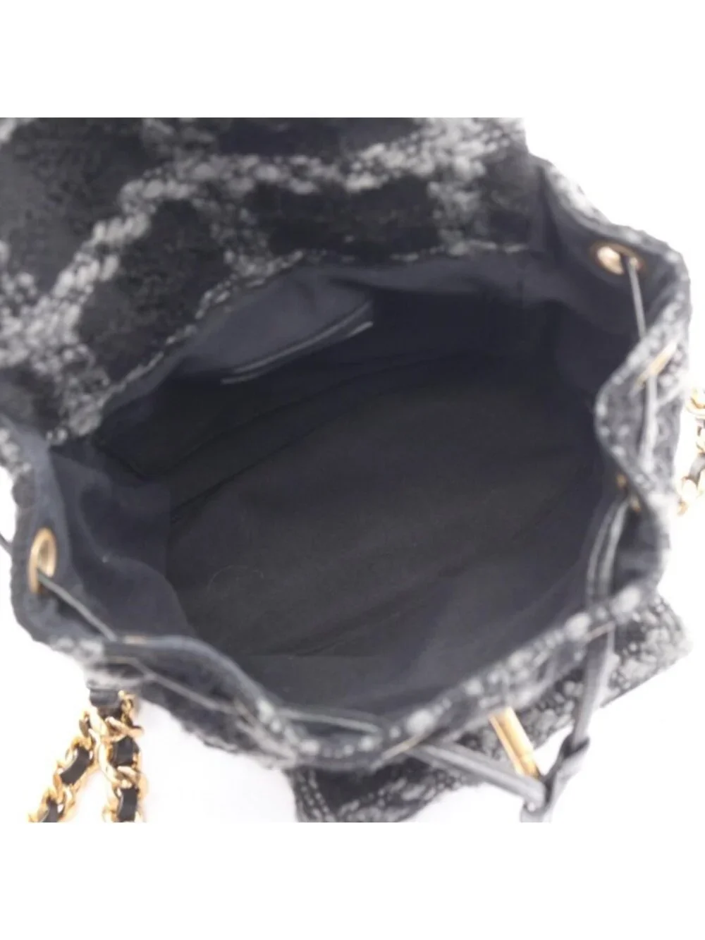 Chanel Backpack CC Logo Black Gray Wool Quilted Chain